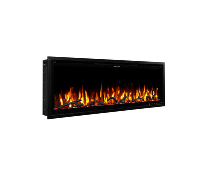 FJORTA Odin 50 inch – perspectief zijaanzicht met oranje LED vlameffect