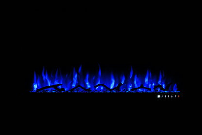 FJORTA Odin 50 inch – LED vlameffect in blauwe kleur, studiofoto zwarte achtergrond